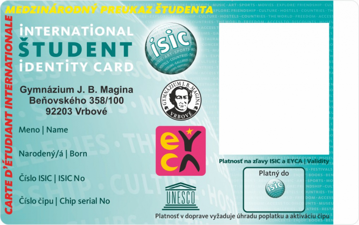 Postup pri získaní zľavovej karty ISIC - informácie pre rodičov našich budúcich prvákov