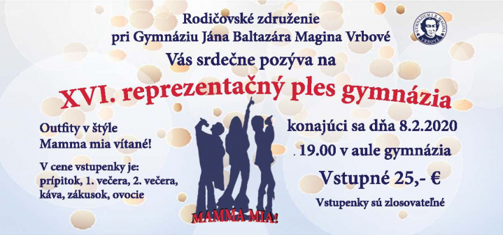 POZÝVAME VÁS NA XVI. REPREZENTAČNÝ PLES GYMNÁZIA